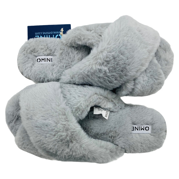 Women's Sz 11/12 XL Gray Omine Soft Plush Cozy Memory Non Slip Foam Slippers - Picture 1 of 6